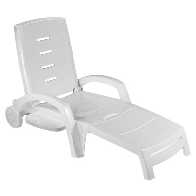 Шезлонг складной на колесах, пластик, белый Шезлонг складной на колесах, пластик, белый