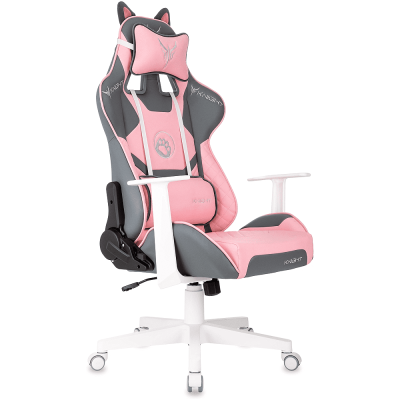 Кресло игровое Бюрократ Knight "Catzy", экокожа, пластик, серый, розовый