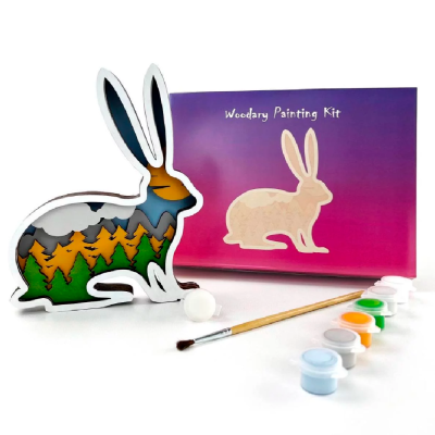 Пазл деревянный набор для раскрашивания "Зайчик 3243" 3D, разноцветный