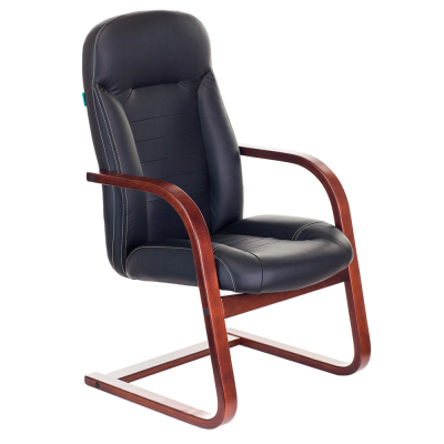 Кресло на полозьях Бюрократ "T-9923WALNUT-AV" натуральная кожа, дерево, черный