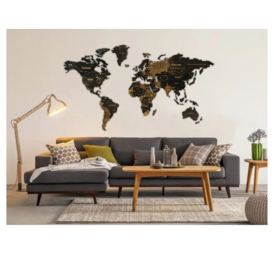 Декор на стену "Карта мира" многоуровневый, L 3148, венге, 60х105 см