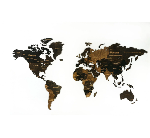 Декор на стену "Карта мира" многоуровневый, L 3148, венге, 60х105 см