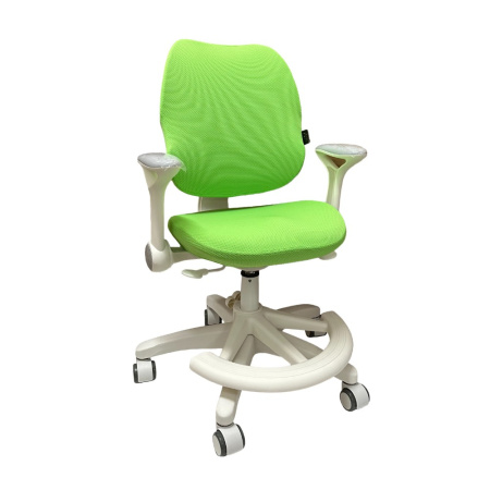 Кресло детское Ergosmart Antey, ткань, пластик, корпус белый, подставка для ног, с чехлом салатовым, серый
