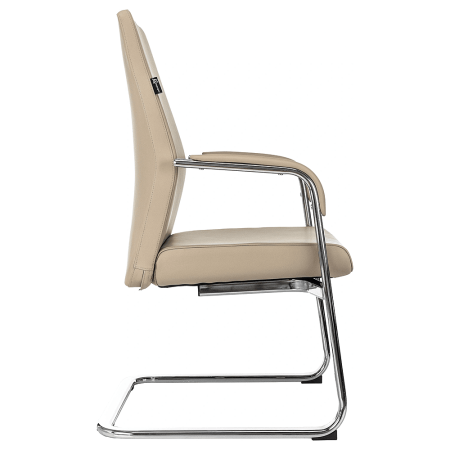 Кресло на полозьях Бюрократ "_JONS-LOW-V", натуральная кожа, бежевый, металл хром