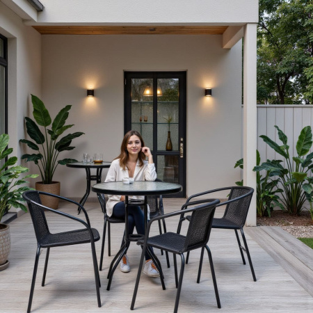 Стол садовый VERONA, 600х600х730 мм, сталь, черная, закаленное стекло 5мм