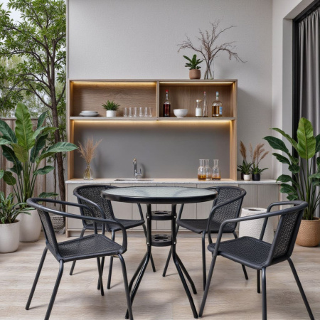 Стол садовый VERONA, 800х800х730 мм, сталь черная, закаленное стекло 5мм