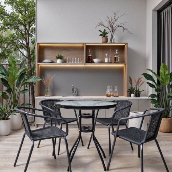 Стол садовый VERONA, 800х800х730 мм, сталь черная, закаленное стекло 5мм Стол садовый VERONA, 800х800х730 мм, сталь черная, закаленное стекло 5мм