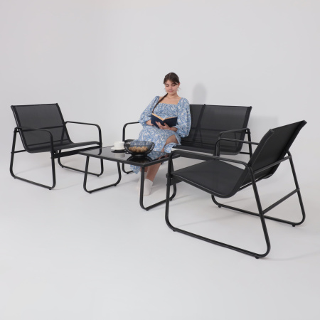 Комплект мебели садовой AksHome VERANDA (кресло 2шт, диван 1шт, стол 1шт), черный