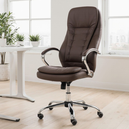 Кресло компьютерное AksHome Richard new, экокожа, металл, коричневый