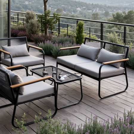 Комплект мебели садовой AksHome GARDENIA (кресло  2 шт, диван 1 шт, стол 1 шт), черный