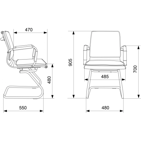 Кресло на полозьях "Бюрократ Ch-993-Low-V", экокожа, серый, металл хром