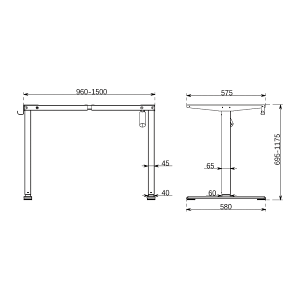 Каркас стола с электроприводом одномоторный Waltz IR20, Fit Focus Space One, черный