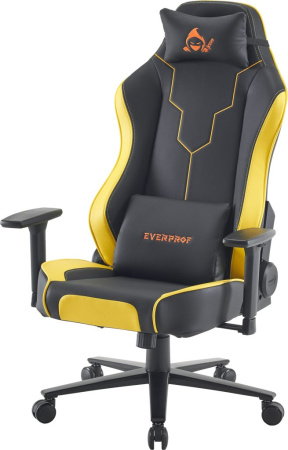 Кресло игровое EVERPROF Rapid, экокожа, черный, желтый, крестов. металл