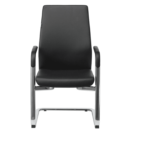 Кресло на полозьях Бюрократ "_JONS-LOW-V", натуральная кожа, черный, металл хром