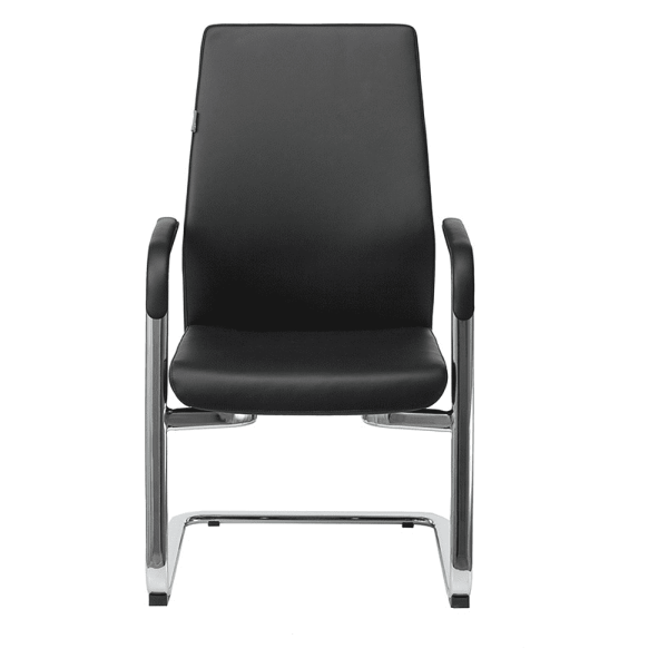 Кресло на полозьях Бюрократ "_JONS-LOW-V", натуральная кожа, черный, металл хром