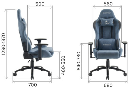 Кресло игровое EVERPROF Ghost ткань, синий, крестов. металл