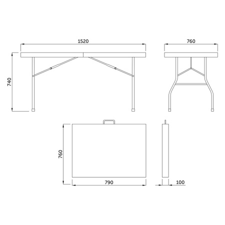 Стол складной 1520х760х740 мм, пластик, белый