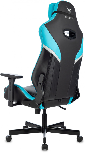 Кресло игровое Бюрократ Knight Thunder 5X, экокожа, черный, голубой