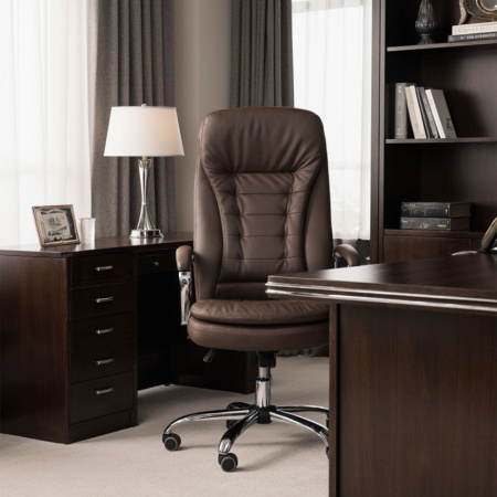 Кресло компьютерное AksHome Richard new, экокожа, металл, коричневый