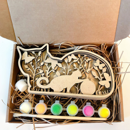 Деревянный набор для раскрашивания "Котик 3209" 3D, разноцветный