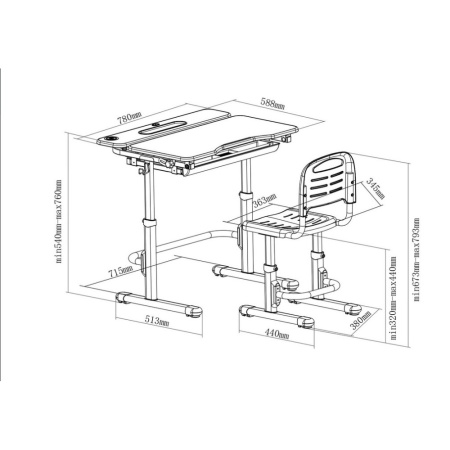 Растущая парта со стулом FunDesk Cubby Botero Grey, серый