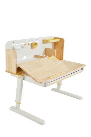 Стол Ergosmart регулируемый Galleon, 1200х700х(520-760) мм, гевея беленая, с книжной полкой