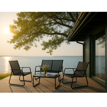 Комплект мебели садовой AksHome VERANDA (кресло 2шт, диван 1шт, стол 1шт), черный