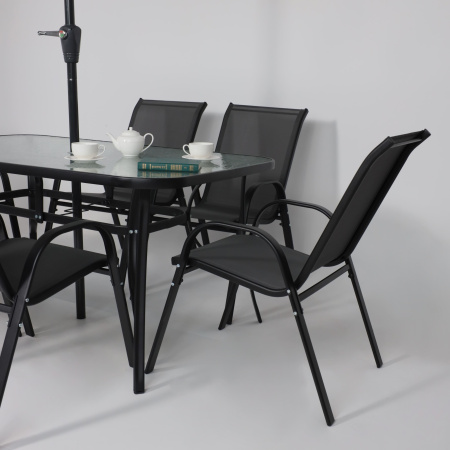 Комплект мебели садовой AksHome SUNBEAM (стол 1 шт, 6 кресел, зонт 1 шт), серый, черный