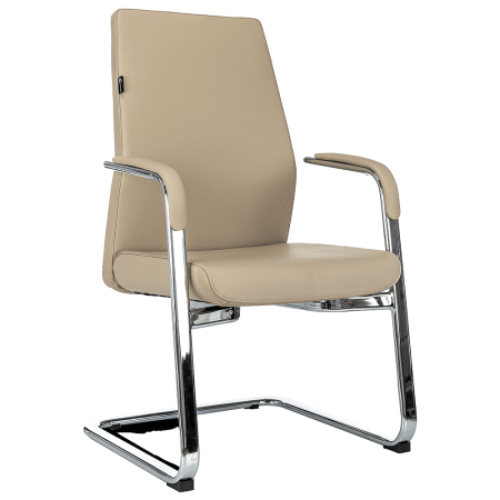 Кресло на полозьях Бюрократ "_JONS-LOW-V", натуральная кожа, бежевый, металл хром