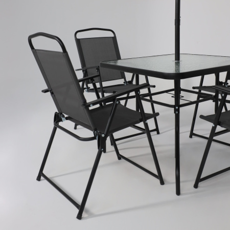 Комплект мебели садовой AksHome PICNIC (стол 1шт, 4 кресла, зонт 1шт), серый, черный