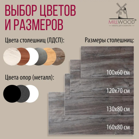 Стол Millwood Сеул, 1600х800 мм, сосна пасадена, черный