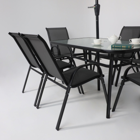 Комплект мебели садовой AksHome SUNBEAM (стол 1 шт, 6 кресел, зонт 1 шт), серый, черный