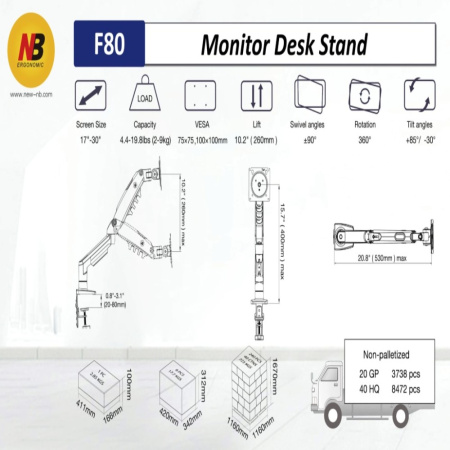 Кронштейн для монитора NB F80 (на один монитор), белый