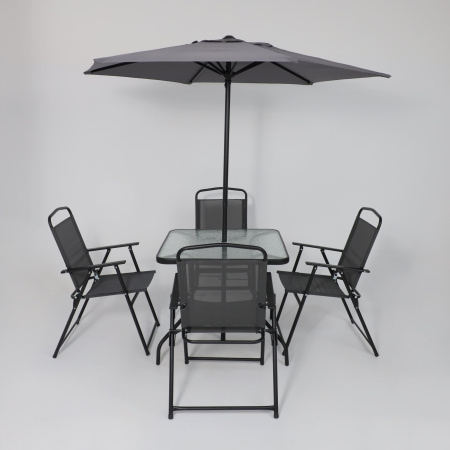 Комплект мебели садовой AksHome PICNIC (стол 1шт, 4 кресла, зонт 1шт), серый, черный