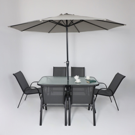 Комплект мебели садовой AksHome SUNBEAM (стол 1 шт, 6 кресел, зонт 1 шт), серый, черный