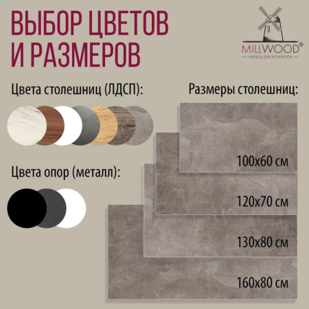 Стол Millwood Сеул, 1300х800 мм, бетон, графит Стол Millwood Сеул, 1300х800 мм, бетон, графит