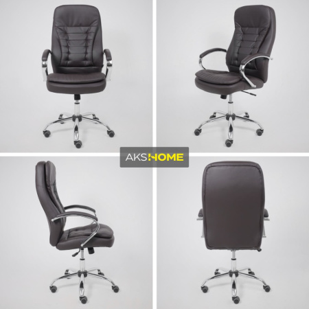 Кресло компьютерное AksHome Richard new, экокожа, металл, коричневый