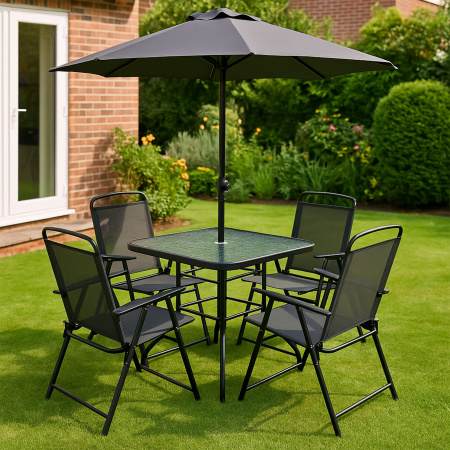 Комплект мебели садовой AksHome PICNIC (стол 1шт, 4 кресла, зонт 1шт), серый, черный