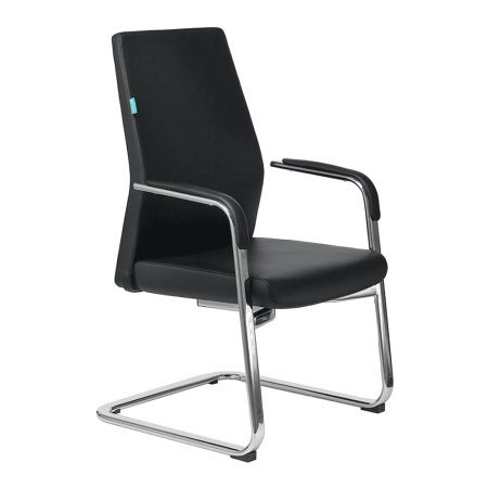 Кресло на полозьях Бюрократ "_JONS-LOW-V", натуральная кожа, черный, металл хром