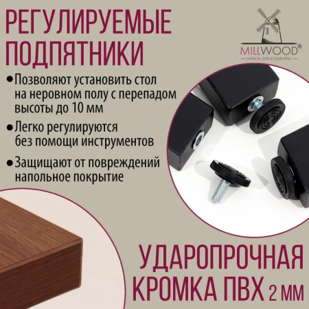 Стол письменный Millwood Лофт Сиэтл (ДТ-5), 1600х700 мм, дуб табачный крафт, черный