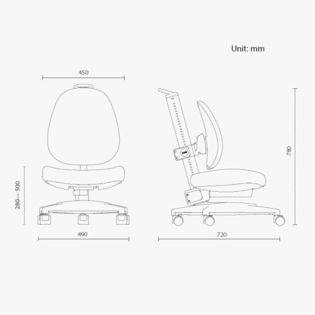 Кресло детское Ergosmart Gulliver, ткань, пластик, корпус белый, с чехлом салатовым, серый