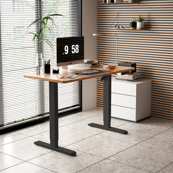 Стол с электроприводом WellDesk Basic 1300x675х18, черный, дуб канзас коричневый