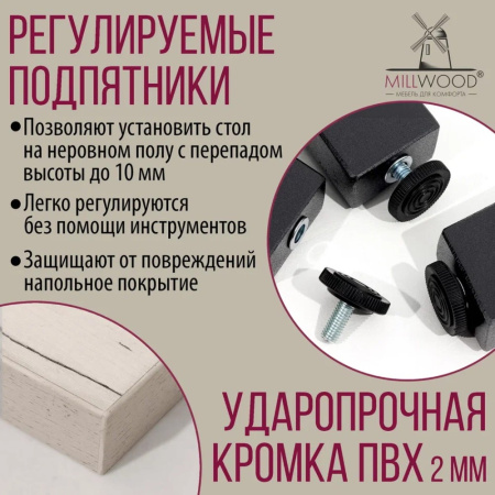 Стол письменный Millwood Лофт Сиэтл (ДТ-5), 1600х700 мм, дуб белый крафт, черный