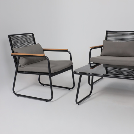 Комплект мебели садовой AksHome GARDENIA (кресло  2 шт, диван 1 шт, стол 1 шт), черный