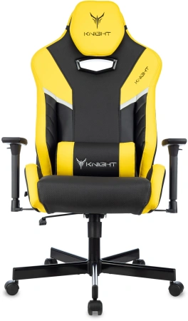 Кресло игровое Бюрократ Knight Thunder 5X, экокожа, черный, желтый