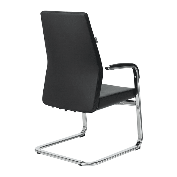 Кресло на полозьях Бюрократ "_JONS-LOW-V", натуральная кожа, черный, металл хром