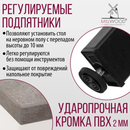 Стол Millwood Сеул, 1300х800 мм, бетон, черный