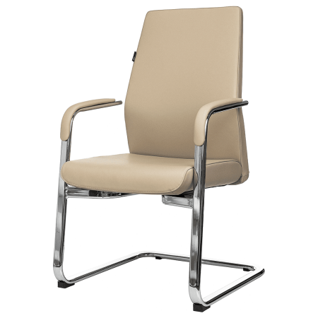 Кресло на полозьях Бюрократ "_JONS-LOW-V", натуральная кожа, бежевый, металл хром