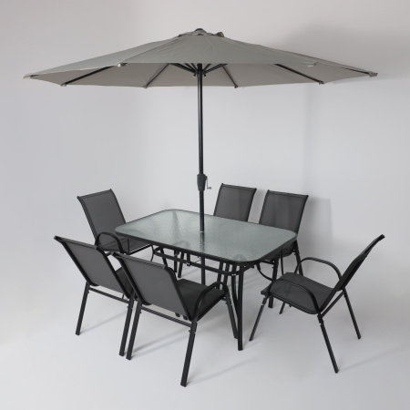 Комплект мебели садовой AksHome SUNBEAM (стол 1 шт, 6 кресел, зонт 1 шт), серый, черный