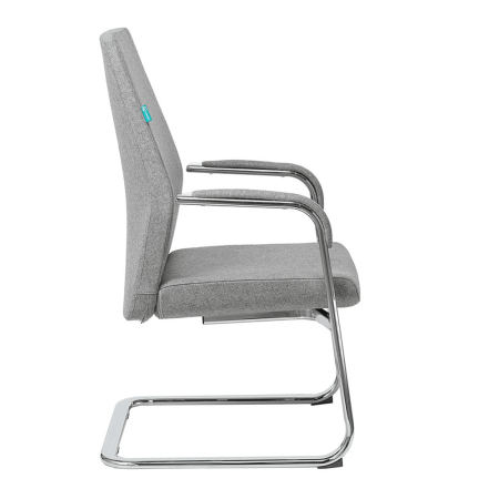 Кресло на полозьях Бюрократ "_JONS-LOW-V", натуральная кожа, серый, металл хром